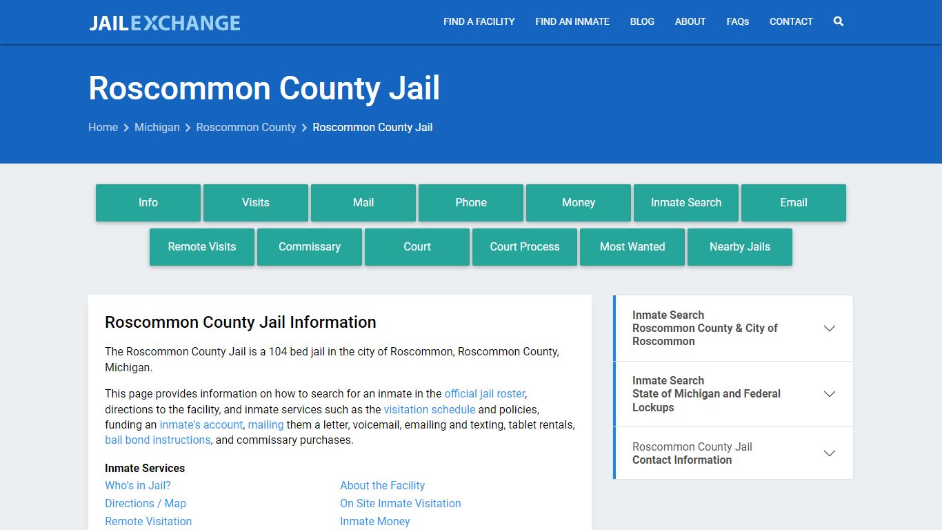 Roscommon County Jail, MI Inmate Search, Information